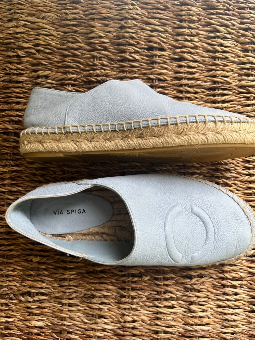 VIA SPIGA Women's Baby Blue Leather Espadrille Slip-Ons